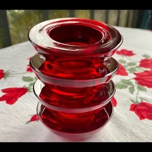 4 Crate & Barrel Red Glass Tealight Candle Holders